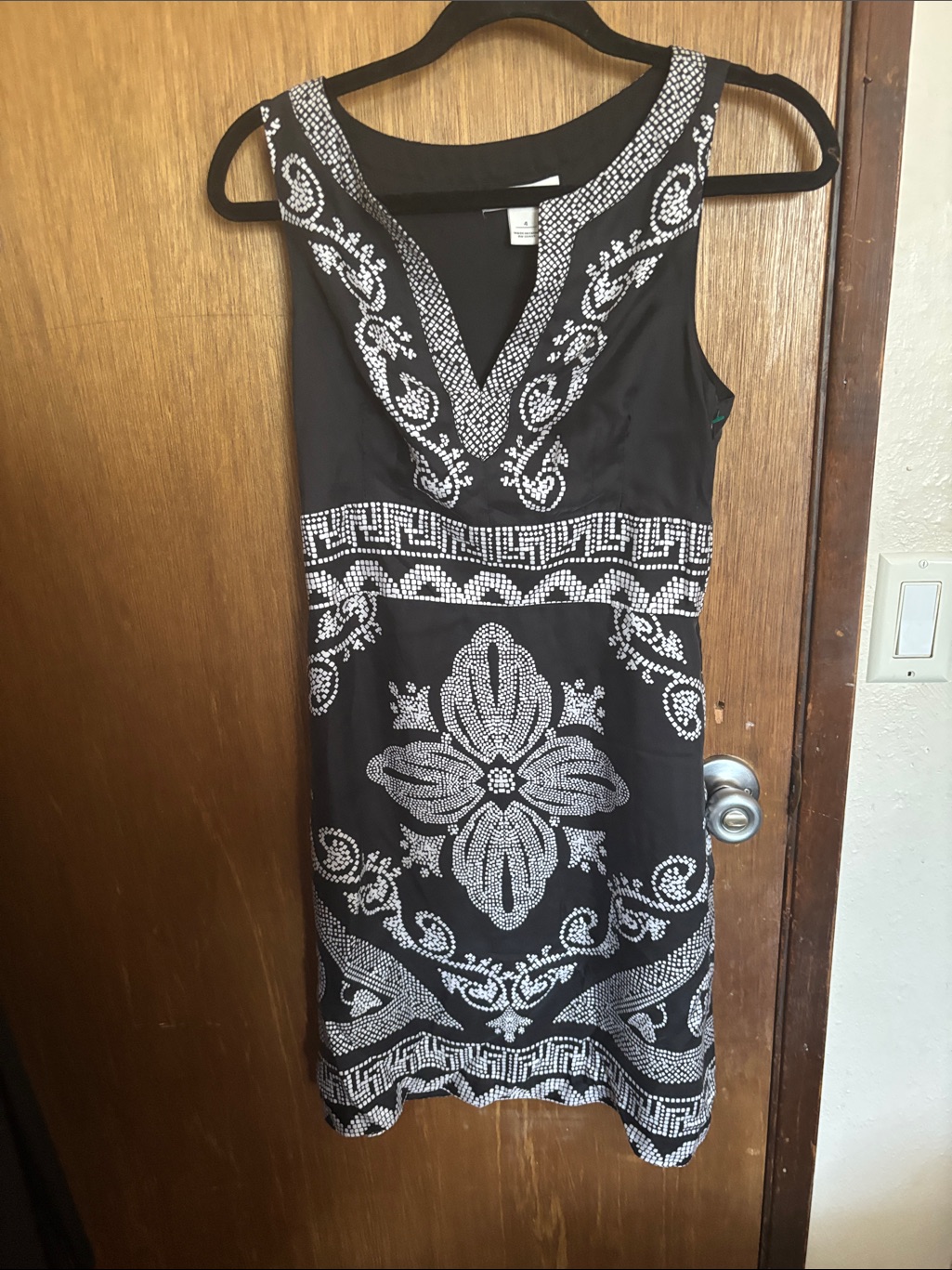 White House Black Market Black Dress With White Scroll Embroidery